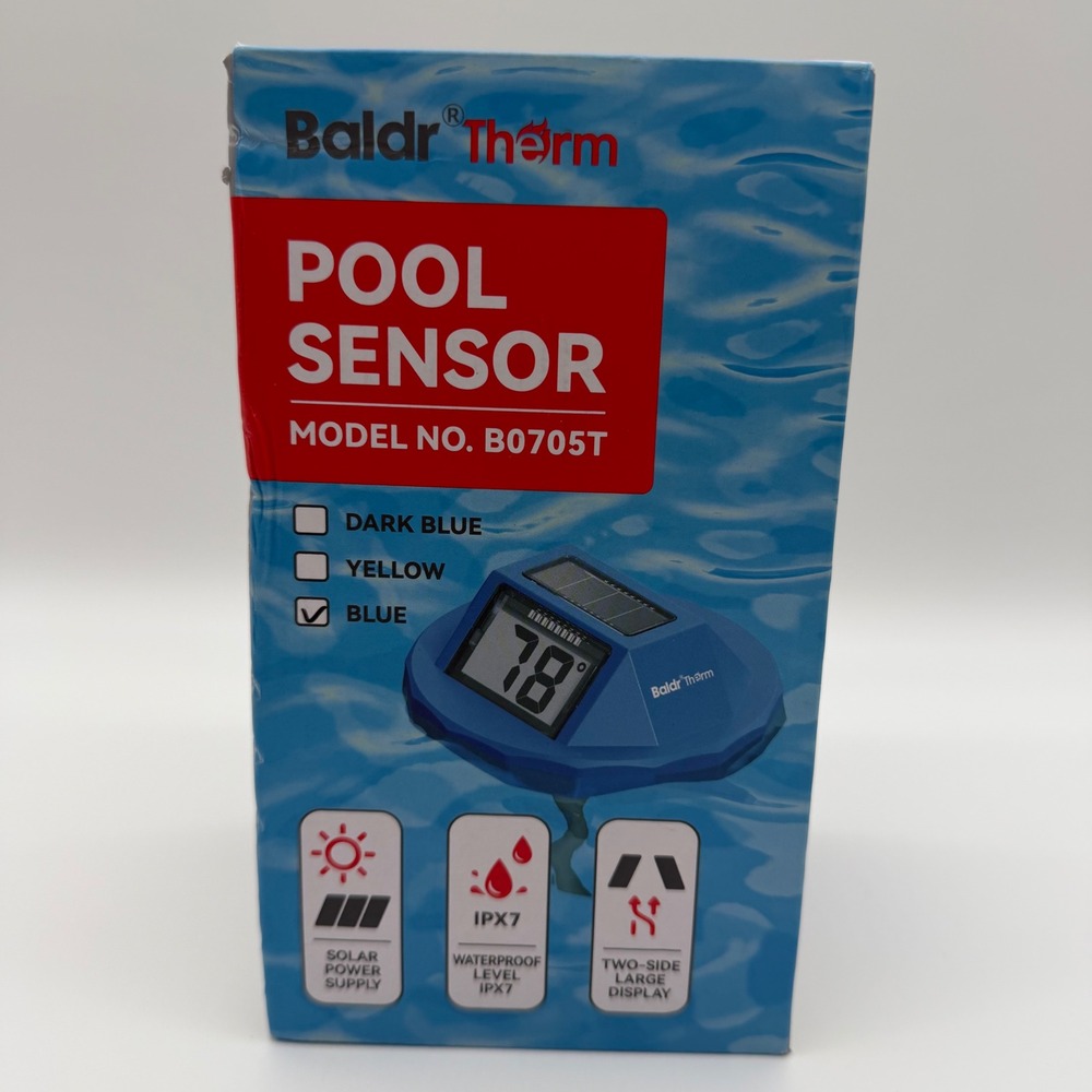 Baldr Therm Digital Floating Pool Thermometer Solar Powered IPX7 Blue B0705T